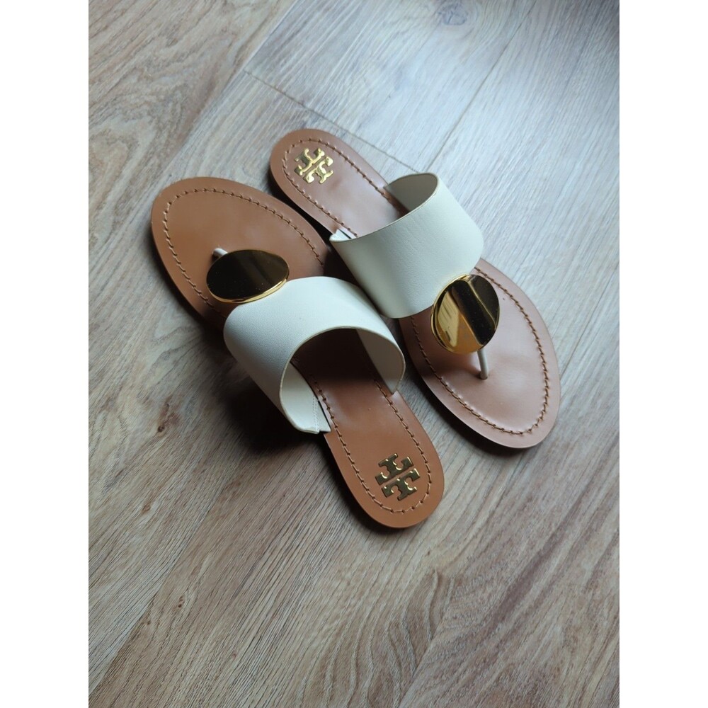 Tory Burch Patos Disk Thong Sandals White Gold Womens 9.5 - Picture 5 of 14